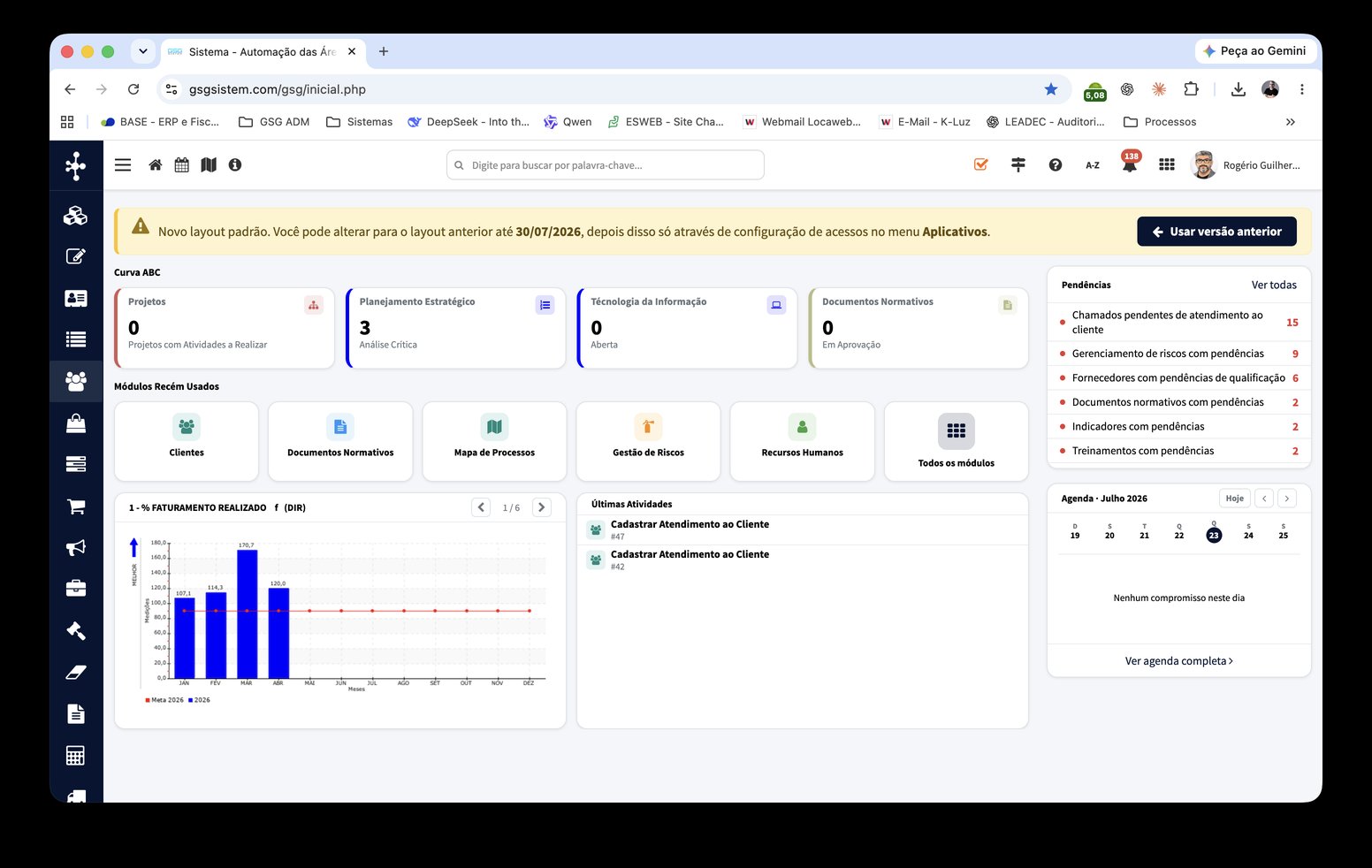 Painel do GSG SISTEM na nova interface