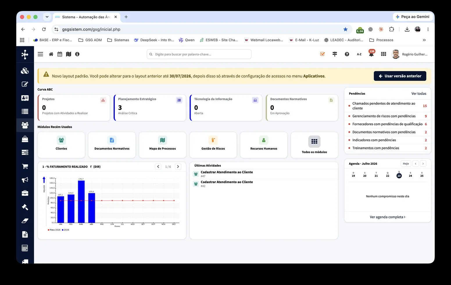 Painel do GSG SISTEM na nova interface