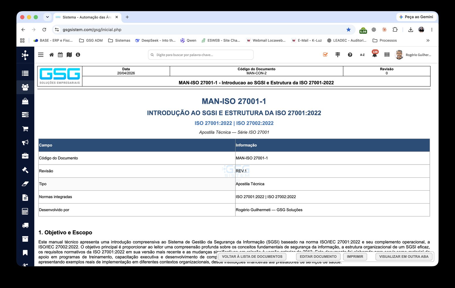 Tela do GSG SISTEM na nova interface (5 de 11)